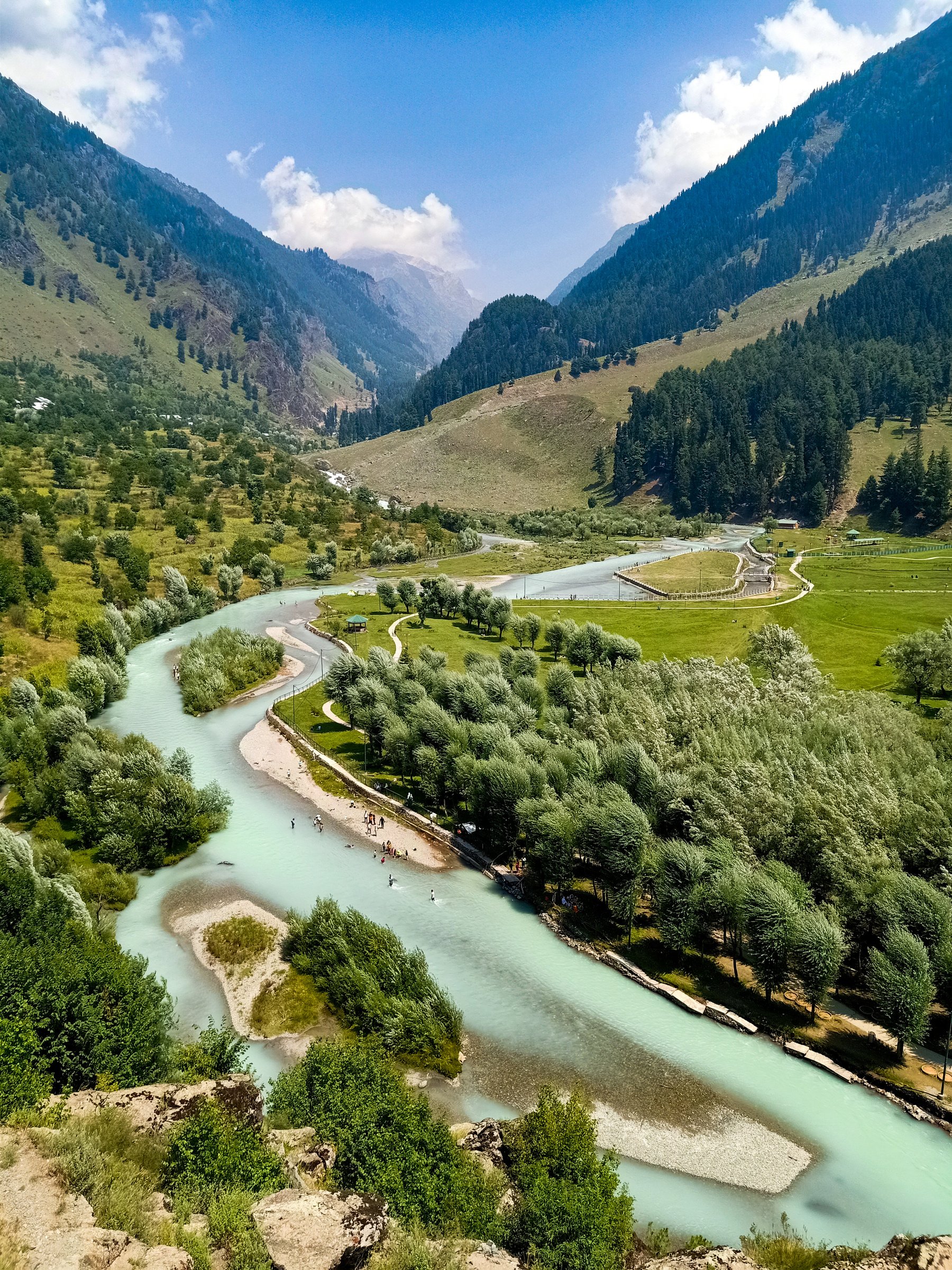 Aerial view of Betaab valley Pahalgam.